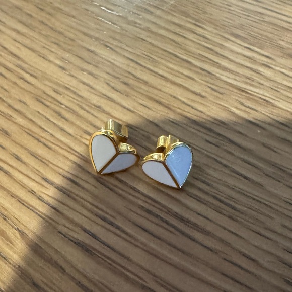 Kate Spade Gold and White Heart Stud Earrings - Picture 1 of 2